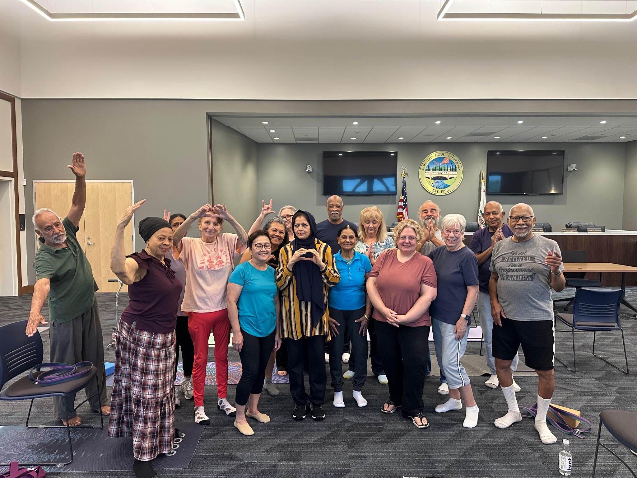 Senior yoga participants gathered together in Mountain House